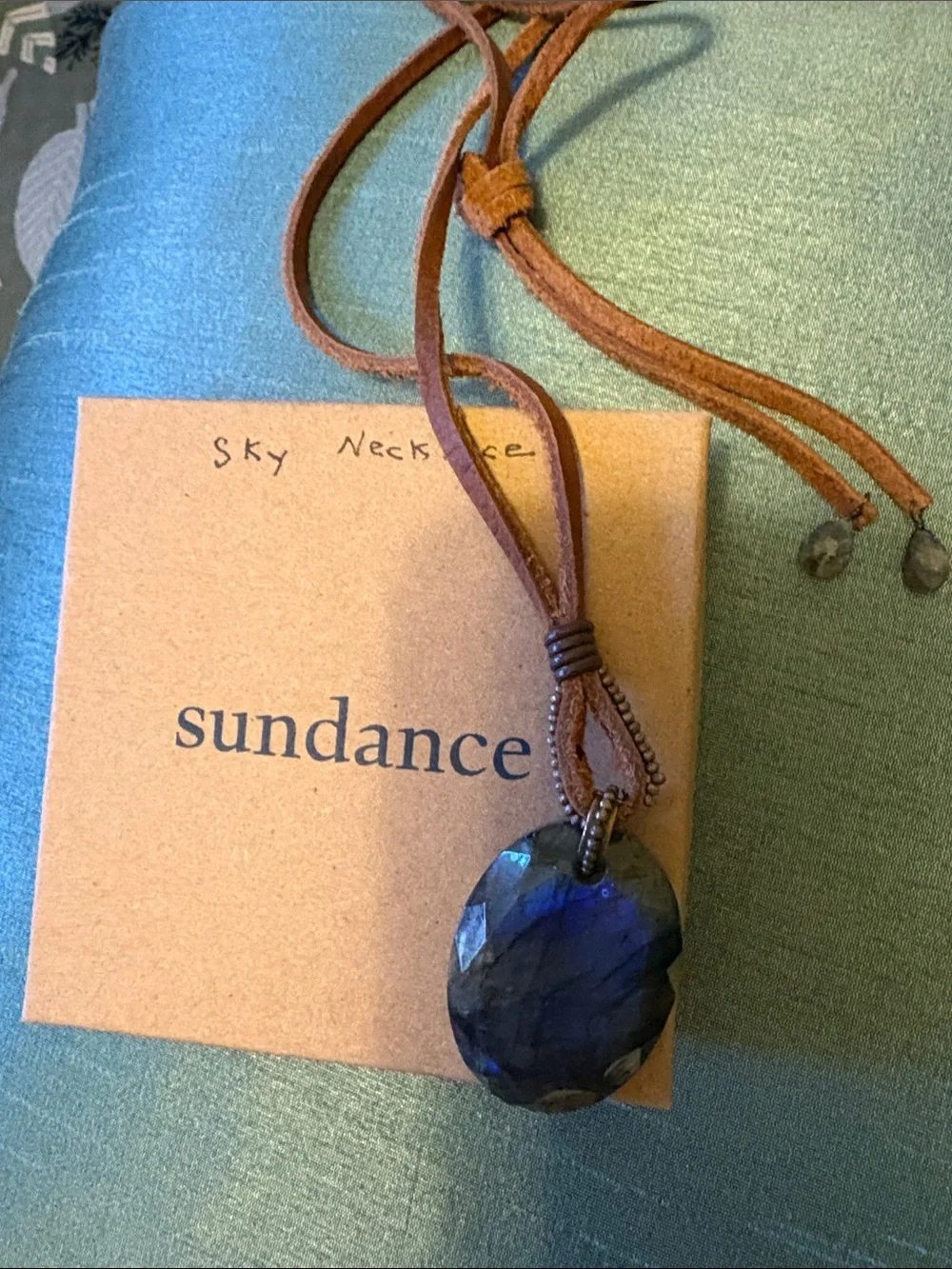 Sundance Faceted Blue Labradorite Pendant on Brown Suede Cord - Picture 1 of 4